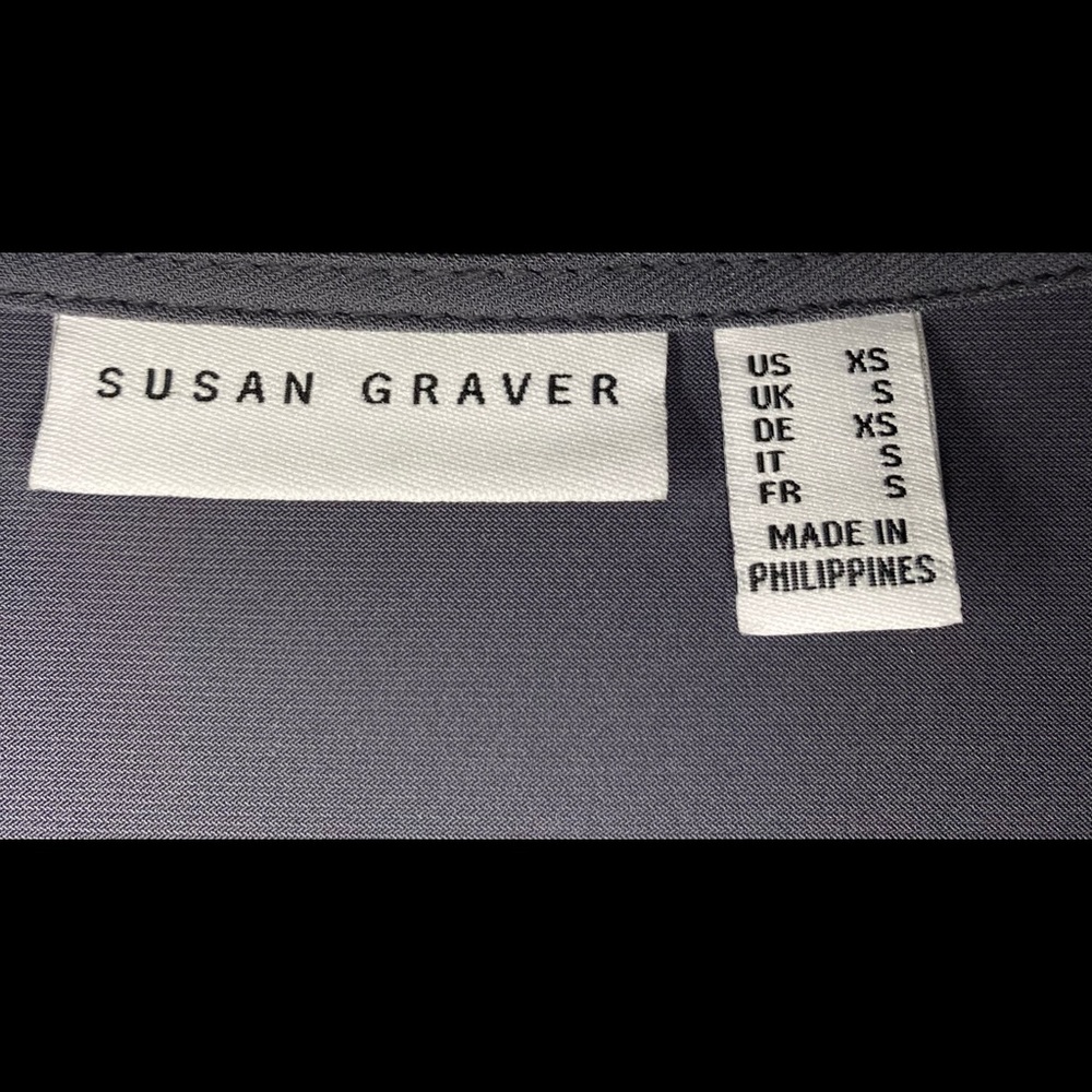 NWOT Susan Graver charcoal gray top with lace bell sleeves. - Picture 2 of 6